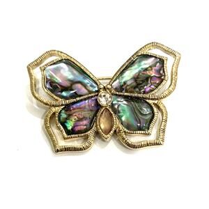 Crystal Monarch Butterfly Pin Brooch Green Abalone